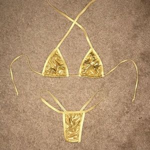 Gold stripper bikini set